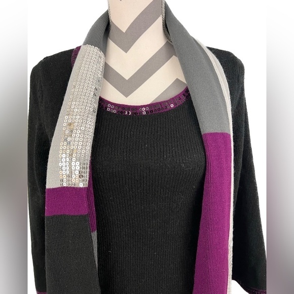 NWT - Style & Co Black Sequin Trim Knit Sweater Dress & Scarf Set - Size S - Picture 2 of 10